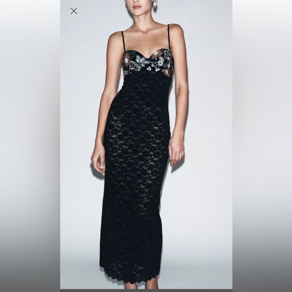 NWT Zara embroidered lace dress Size M